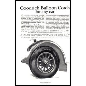 1924 BF Goodrich Balloon Cord Tires Vintage Print Ad Front Fender Wall Art Photo